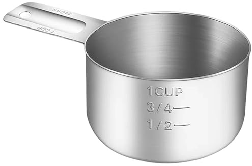 Stainless Steel Measuring Cups, Measuring Cups for Baking with Precise Scale, Rice Measuring Cup for Dry and Liquid Ingredients, Dishwasher Safe with Hanging Hole
