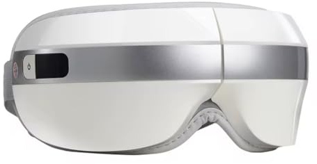 Masseur Oculaire Électrique, Appareil de Massage des Yeux en Blanc et Argent, Masque de Relaxation avec Compression d'Air et Contrôle Tactile