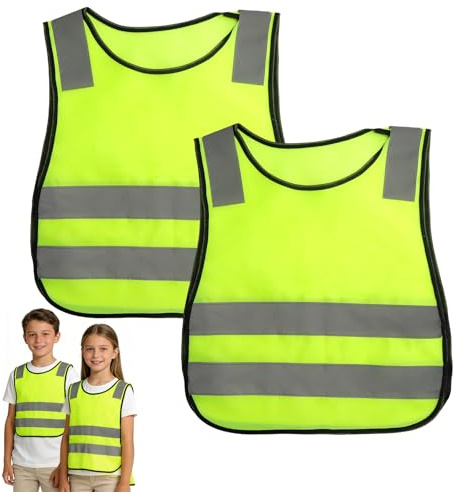 2 Pièces Gilet de Sécurité enfant, Gilet Réfléchissant Haute Visibilité, Gilet Jaune enfant pour Trajet Scolaire, Vélo et Circulation Routière, Gilets de Sécurité Enfant Adaptés à l’Usage Automobile
