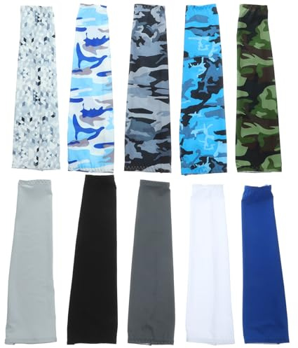 Ciieeo 10 Pares Mangas de Brazo para Hombres y Mujeres, Protección Solar Uv, Tejido de Poliéster Transpirable Secado Rápido, Mangas Deportivas Ajustables para Exteriores, Colores