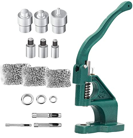 LetCart Macchina Manuale a Pressione Pinza per 3 Matrici (6/10 / 12mm) con 1500 Pezzi Argento per Teloni PVC, Macchina Manuale a Pressione Pinza per Occhielli, per Tende Cinture Borse Scarpe