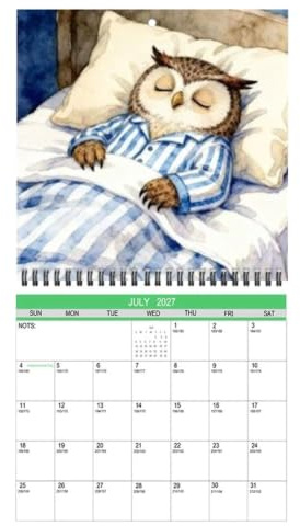 Calendrier Mensuel 2027 Chouette Mignonne Grand Bloc Mensuel Hebdomadaire