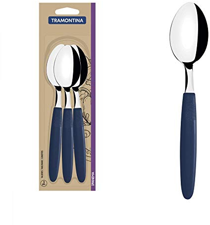 Tramontina Juego de Cucharas de Mesa de acero inoxidable, Color Azul, 3 Piezas, Ipanema