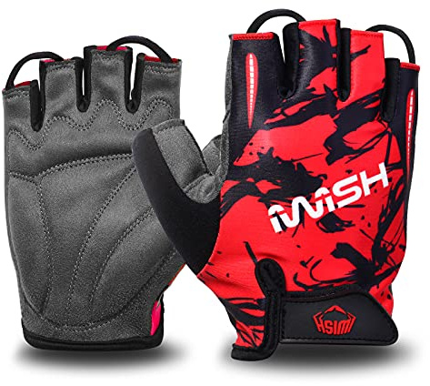 iwish Kids Cycling Gloves Outdoor Riding Bike Roller for Boys Girls Age 4 5 6 7 8 9 10 11 12 (L for age 7-10, Red)