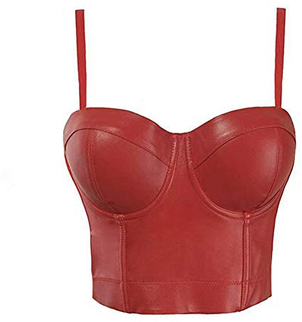 Woboren Mujeres PU cuero Bustier Crop Top Push Up Corset Top Bra para Club Party Sports (rojo, XS)