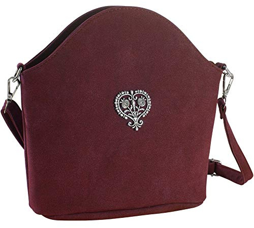 dressforfun Dirndl Tasche, Handtasche Damen mittelgroß, Trachten Mode, Trachtentasche in Wildlederoptik, Damen Tasche, Umhängetasche, Oktoberfest Accessoires, Damen-Schultertaschen - rot