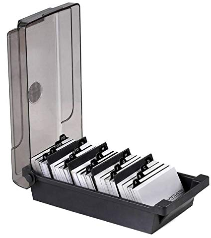 FAMKIT Visitenkartenhalter Karteikasten Aufbewahrung Visitenkartenetui 500 Karten Kapazität mit Trennwänden A-Z Grau, grau, 9.45x4.72x2.95