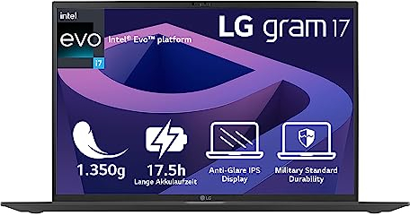 LG Gram 2022 Portátil Ultraligero 17 - Ordenador portátil Intel Core i7 de 1,350 g (RAM de 16 GB, SSD de 1 TB, duración de la batería 17,5 h, pantalla IPS 16:10, Thunderbolt 4, Win 11 Home,