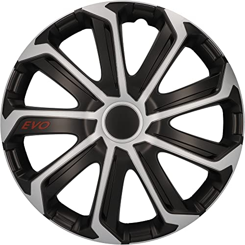 cartrend Radkappen Evo, 16 Zoll, für alle gängigen Stahlfelgen, aus Spezial-ABS-Qualitätskunststoff, schlagfest, zweischichtige Metallic-Lackierung, überlackierbar, schwarz-silber, 4 Stück