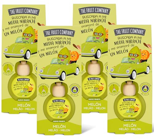 The Fruit Company - Ambientador de coche con Absorbe olores, aroma frutal MELÓN, Pack de 4 unidades