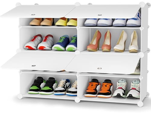 HOMIDEC Shoe Storage, Oversized 2 x 4 Tier Shoe Rack Organiser to 16 Pair Shoes, Multifunctional Dust-proof Shoe Storage Cabinet for All Kinds of Shoes, Books, Toys and Clothing
