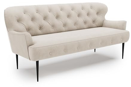 CAVADORE 3-Sitzer Küchensofa Amba, Trendige Sitzbank für Küche oder Esszimmer / 193 x 97 x 87 / Hochwertiges Flachgewebe: Naturweiß