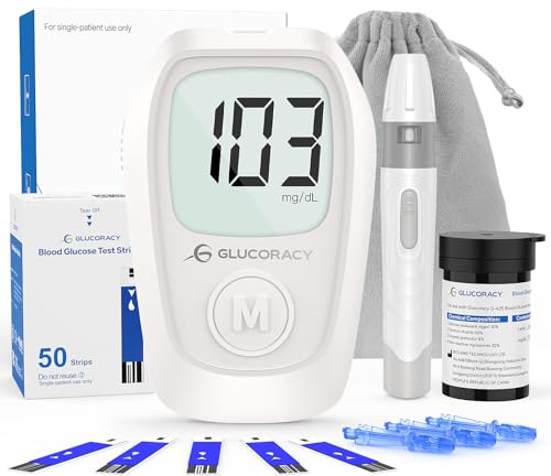Glucoracy G-425 Blood Glucose Monitor Kit, Blood Sugar Test Kit with Lancing Device, 50 Test Strips and 50 Lancets, Glucose Meter for Home Use, Diabetes Home Testing Kit