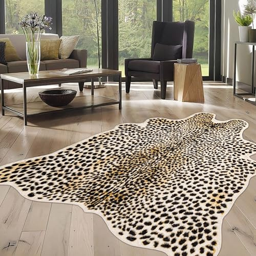 WARM HAVEN Alfombra con estampado de guepardo, alfombra de leopardo de 5.2 x 7 pulgadas, piel sintética con estampado de guepardo, alfombra para dormitorio, sala de estar, piel de animal, antílope