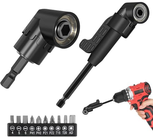2 Stk 105° Winkelschrauber Vorsatz Adapter, Winkelschrauber Aufsatz Set mit 1/4-Zoll Sechskantschaft, Winkelgetriebe, Flexible Winkelaufsatz für Akkuschrauber für Bauarbeiter, Garage