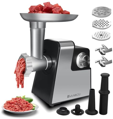 XFCNIKOU Electric Meat Grinder, 2800W Max Sausage Stuffer,Stainless Steel Meat Mincer With 2 Blades, 3 Plates, Sausage Tube And Kubbe Kit For Home Kitchen Use