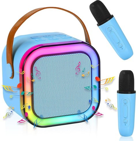 Karaoke Microfono per Bambini,Microfono Bambini con Luce LED,Karaoke bambini con 2 microfoni,Macchina Karaoke Portatile,Regali per bambini da 3 a 18 anni, ragazzi e ragazze