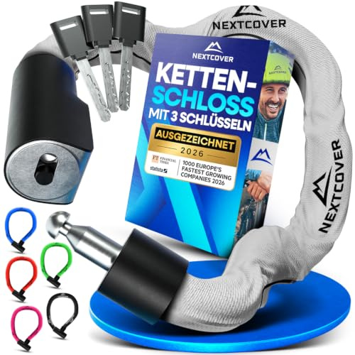 NEXTCOVER® Kedjelås Cykel med Nyckel - [SAFESECURE] Tungt Anti-stöld Lås - Härdat Stål & Väderbeständigt - Lämpligt för E-Cykel, Skoter & Motor - 90 cm (Inkl. 3 Nycklar)