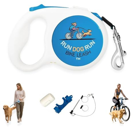 Dog Bike Leash, 16 Ft Retractable Dog Leash for Cycling or Walking, Quick Attach, with Flashlight Slot and Poop Bag Holder, Bike Attachment for Dogs, Handlebar Hands Free Leashes Running Accesories.