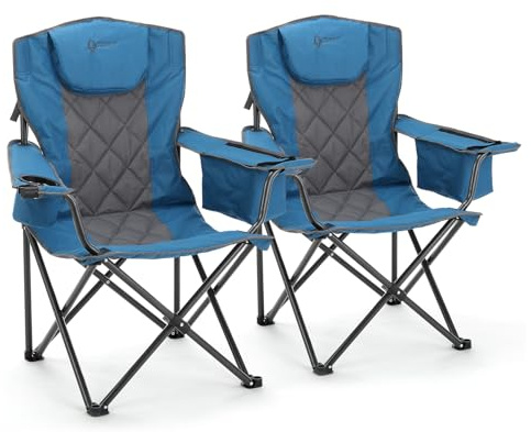 ARROWHEAD OUTDOOR 2-Pack Portable Folding Camping Quad Chair w/ 6-Can Cooler, Cup & Wine Glass Holders, Heavy-Duty Carrying Bag, Padded Armrests, Headrest & Seat, Supports up to 550lbs