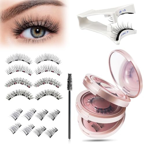 BOYIFEIJIE Set di 3 ciglia magnetiche naturali in 3 design, con applicatore e pennello, ciglia artificiali riutilizzabili per trucco da donna e idea regalo (ciglia magnetiche A2)