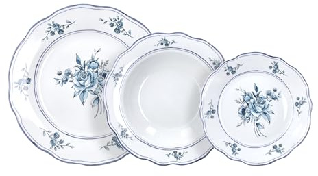 Tognana Heritage Florals, Servizio piatti per 6 persone 18 pezzi, Porcellana, Blu