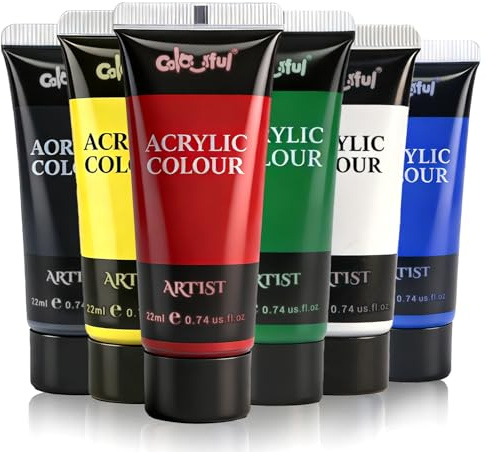 Colorful Basic Acrylic Paint Set, 6 Pack 0.74oz Tubes for DIY Crafts & Art