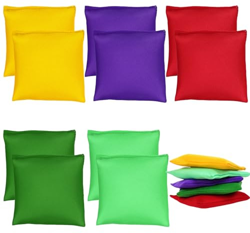 Set di 10 sacchi colorati da lanciare, 10 x 10 cm, 82 g, leggeri sacchi di sabbia per interni ed esterni
