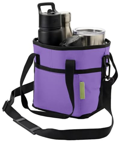 Bolsa aislante para bebidas, 4 compartimentos aislados, bolsa de transporte para bebidas con correa ajustable, 4 portabebidas reutilizable para café, viajes, deportes y salidas familiares (morado)