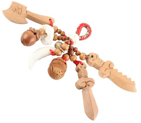 Phefop persikoträ Svärd Amulett Persika trä Svärd Amulett, Handgjorda Feng Shui Trähänge Nyckelring, Slät Polerad Yta, Skyddsdekor för Bilryggsäcksnycklar Män Kvinnor
