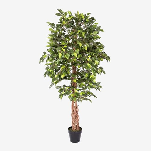 HOMESCAPES Plantes Artificielles Interieur, Ficus Benjamina Plante Artificielle, 180cm, Fausse Plante Interieur, Arbre Artificiel, avec Tronc en Bois véritable, Maison Balcon Déco (1 Pack)