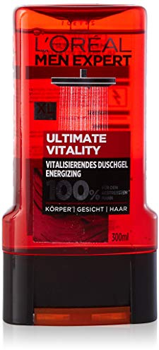L'Oréal Men Expert Ultimate Vitality XL - Gel de ducha para hombre, extracto de vid, limpia y estimula la piel (cara, cuerpo y pelo) suavemente sin secarse, 300 ml, 1 unidad