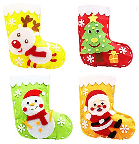 Mini Christmas Stocking Sewing Craft for Kids, Christmas Tree/Reindeer/Santa/Snowman Xmas Stockings Set DIY Felt Sewing Kit for Girls Boys Kids Goodie Bags Christmas Tree Family Holiday Party Ornament