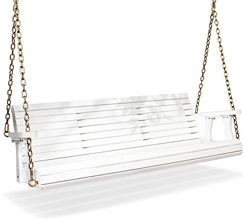 VINGLI Upgraded Patio Wooden Porch Swing for Courtyard & Garden, Heavy Duty 880 LBS Swing Chair Bench with Hanging Chains for Outdoors (5 FT, White)