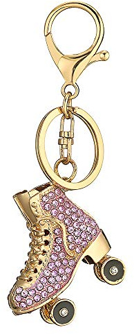 Schlittschuh-Schlüsselanhänger mit Strasssteinen, goldfarben, funkelnder Anhänger