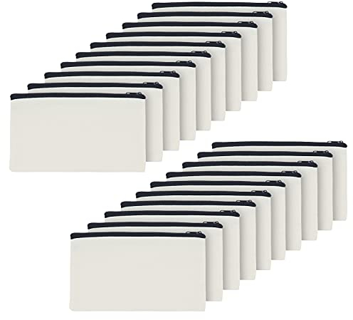 20 sacchetti di tela vuoti con cerniera, sacchetto di tela multiuso, sacchetto di trucco di tela, borse per cosmetici, astuccio, borse artigianali fai-da-te (Cerniere nere)