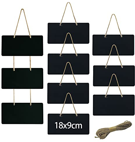 JJWNMLL 10Pcs small hanging blackboard sign,18*9cm mini blackboards,reusable rectangle chalkboards message board for home kitchen children wall menu wedding party decoration(10 Pcs,Hanging Blackboard)