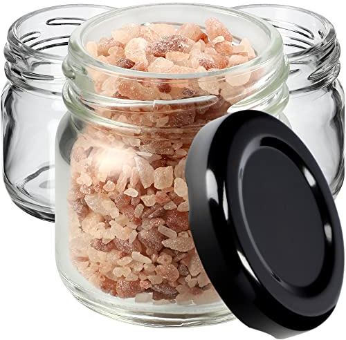 KADAX Lot de 100 mini bocaux en verre ronds avec couvercle à visser - 40 ml - Pour dégustation, confiture, miel - Avec couvercle noir