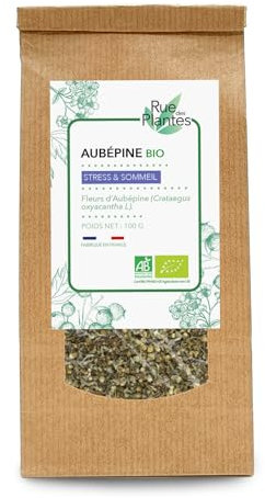 Aubépine Sommité Fleurie Bio 100 g | Infusion Apaisante | Plante pour la Détente, le Calme et un Sommeil Naturel | Soutien Cardiaque Traditionnel | Conditionnée en France, RUE DES PLANTES