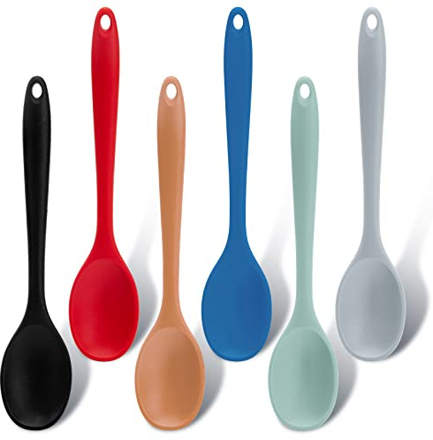 Cucchiai di Silicone Multicolore Cucchiaio da Cucina Antiaderente Cucchiaio da Portata in Silicone Resistente al Calore per Mescolare, Cuocere, Servire (6 Colori, 6 Pezzi)
