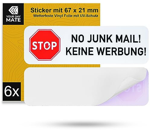 Buzón adhesivo Prohibida la publicidad, 6 pzs, 67 x 21 mm, lámina autoadhesiva con letras en inglés, aviso adhesivo para uso en interiores y exteriores, set de tatuaje para buzón No Junk Mail
