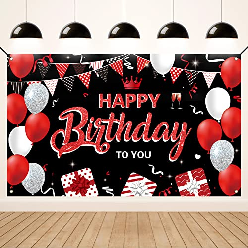 Koliphy Geburtstag Deko Banner, Happy Birthday Banner Schwarz Rot Geburtstagsdeko für Männ Frau, Stoff Geburtstagsbanner Dekoration Drinnen und Draußen