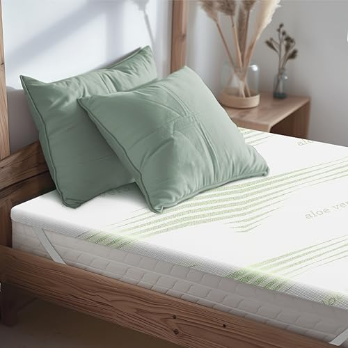 DOLCI SOGNI Topper Viscoelastico 90x190 cm, Espesor 5 cm, Topper 90x190 Espuma Viscoelástica con Funda de Aloe Vera y Elásticos de Sujeción, Sobrecolchon 90x190