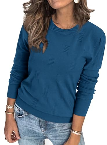 Arach&Cloz Womens Jumpers UK Long Sleeve Crew Neck Ladies Knitted Tops Summer Spring Casual Dressy Sweater (Blue, L)