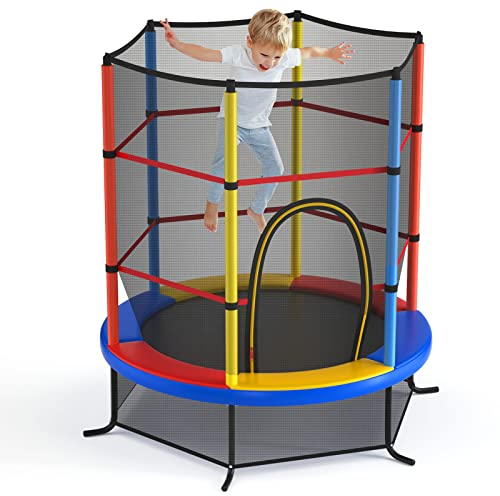 LIFEZEAL Ø165 cm Trampolin mit Sicherheitsnetz Höhe 121 cm, Gartentrampolin für Kinder 3-6 Jahre, Fitness für Outdoor & Indoor (farbig)