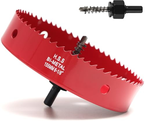 155 mm Lochsäge, Bimetall-Lochschneider für Holz, Lochsägenbohrer mit 35 mm Schnitttiefe, HSS-Bohrlochschneider zum Schneiden von Kunststoff, Trockenbau und Fiberglas