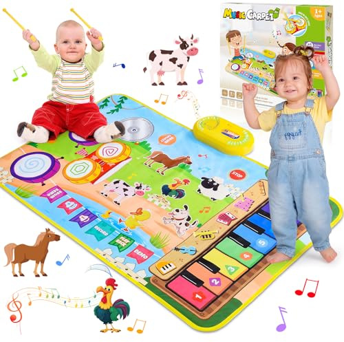 Dromlag Giochi Bambini 1 2 Anni, Tappeto Musicale 3 in 1 con 6 Strumenti E Registrazione Giochi Regalo Gioco Bambino Bambina 1 2 Anno, Giocattoli Regalo Bimbo Bimba 1-3 Anni Regali Compleanno Pasqua