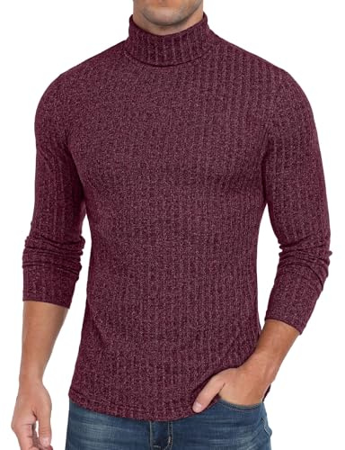 Sailwind Turtle Neck Tops for Men T-Shirt Casual Ribbed Shirt Slim Fit Knit T-Shirts Warm Turtle Neck Skin-Friendly Jumpers Autumn Winter T-Shirts (Wine Red, S)