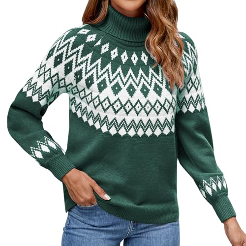 Genfien Jerséis para Mujer Jersey de Cuello Alto Manga Larga Jersey Suelto de Punto Tops Gruesos de Invierno Jersey de Navidad para Mujer Sweater Casual Invierno Otoño