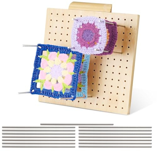 7.9 Inch Crochet Blocking Board and Pins with 15 Stainless Steel Pegs | Blocking Board for Crochet Granny Square Blocking Board,Crochet Frame Blocking Mats for Crochet and Knitting Projects